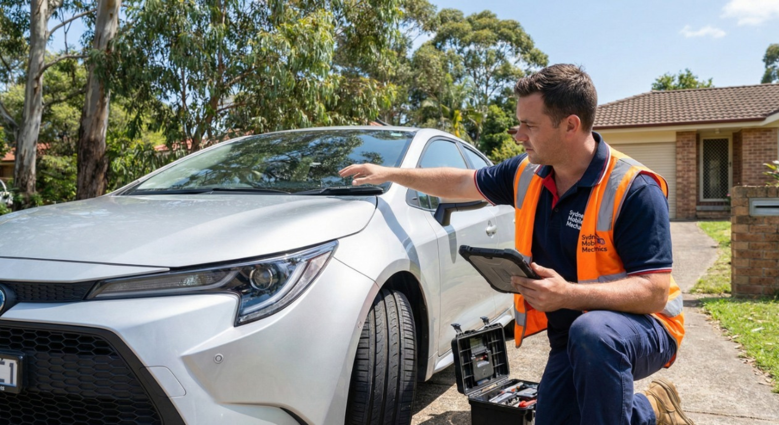 A mechanic submitting the mobile blue slip NSW report electronically to Transport for NSW after a successful inspection.